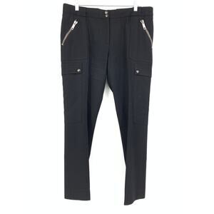 Burberry Cargo Pants Women's Sz 12 Wool Zipper Details Black Slim Straight *READ
